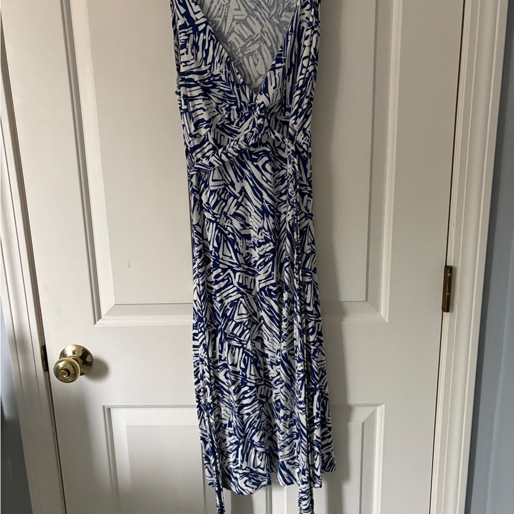 BCBGMaxAzria Blue and White Geometric Dress